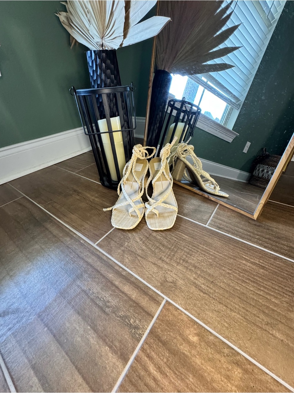 Dolce Vita Natural Raffia Lace-Up Heels Coastal Chic Summer Sandals - Picture 3 of 3